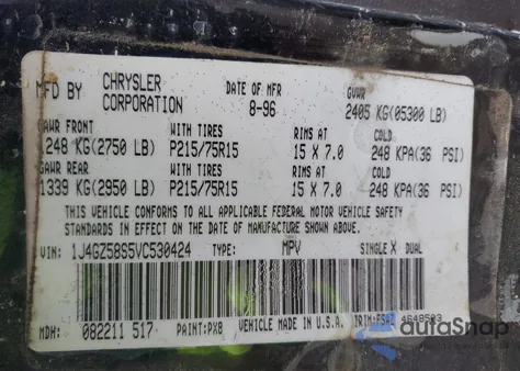 1997 Jeep Grand Cherokee Laredo/Tsi from USA, damaged, VIN 1J4GZ58S5VC530424